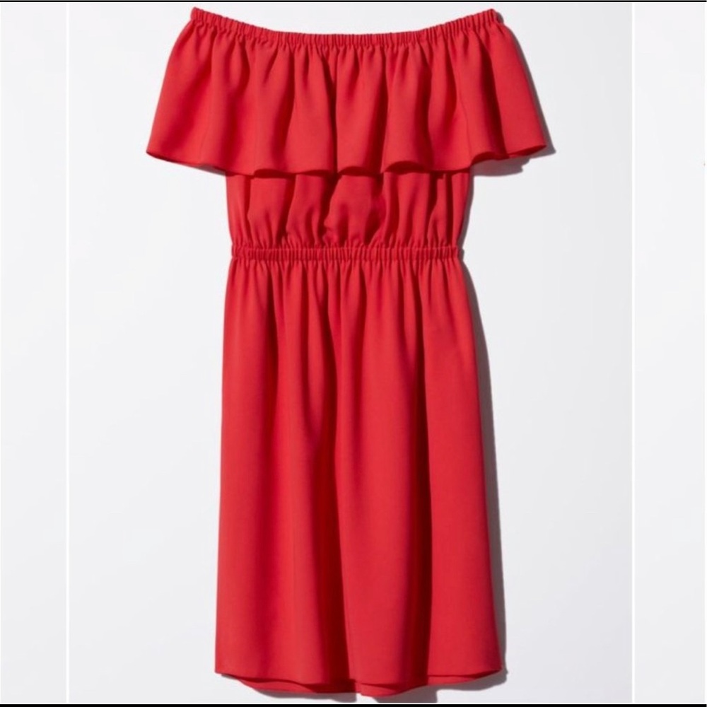 Aritzia Wilfred Red Hosta Dress | Off the Shoulder with Pockets Size Medium